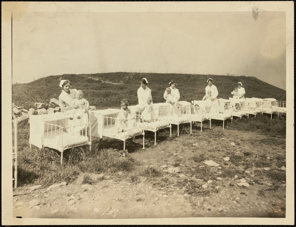 Nurses and Children in open air, Long Island Courtesy of Boston Public Library