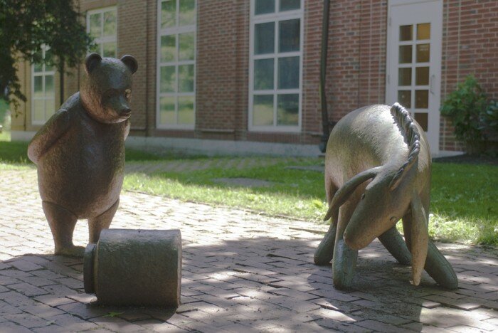pooh and eeyore outside newton free library